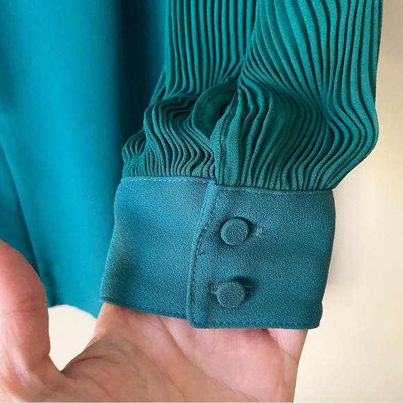 J. Crew | Pleated Balloon Sleeve A-line Dress Knee Length Jade Green 12P Petite - Picture 6 of 8